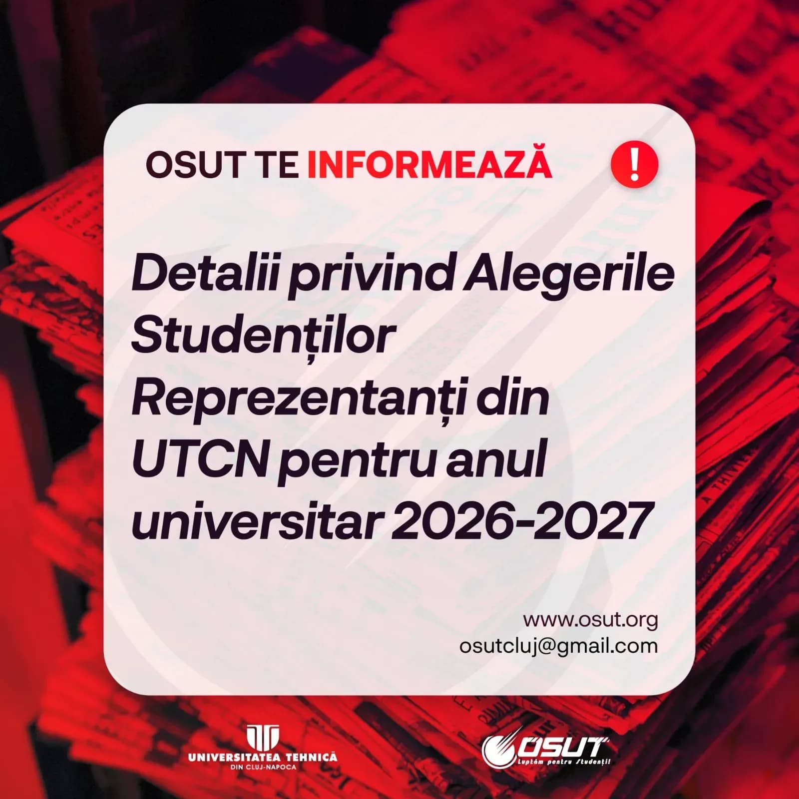 Detalii privind Alegerile Studenților Reprezentanți din UTCN pentru anul universitar 2026-2027