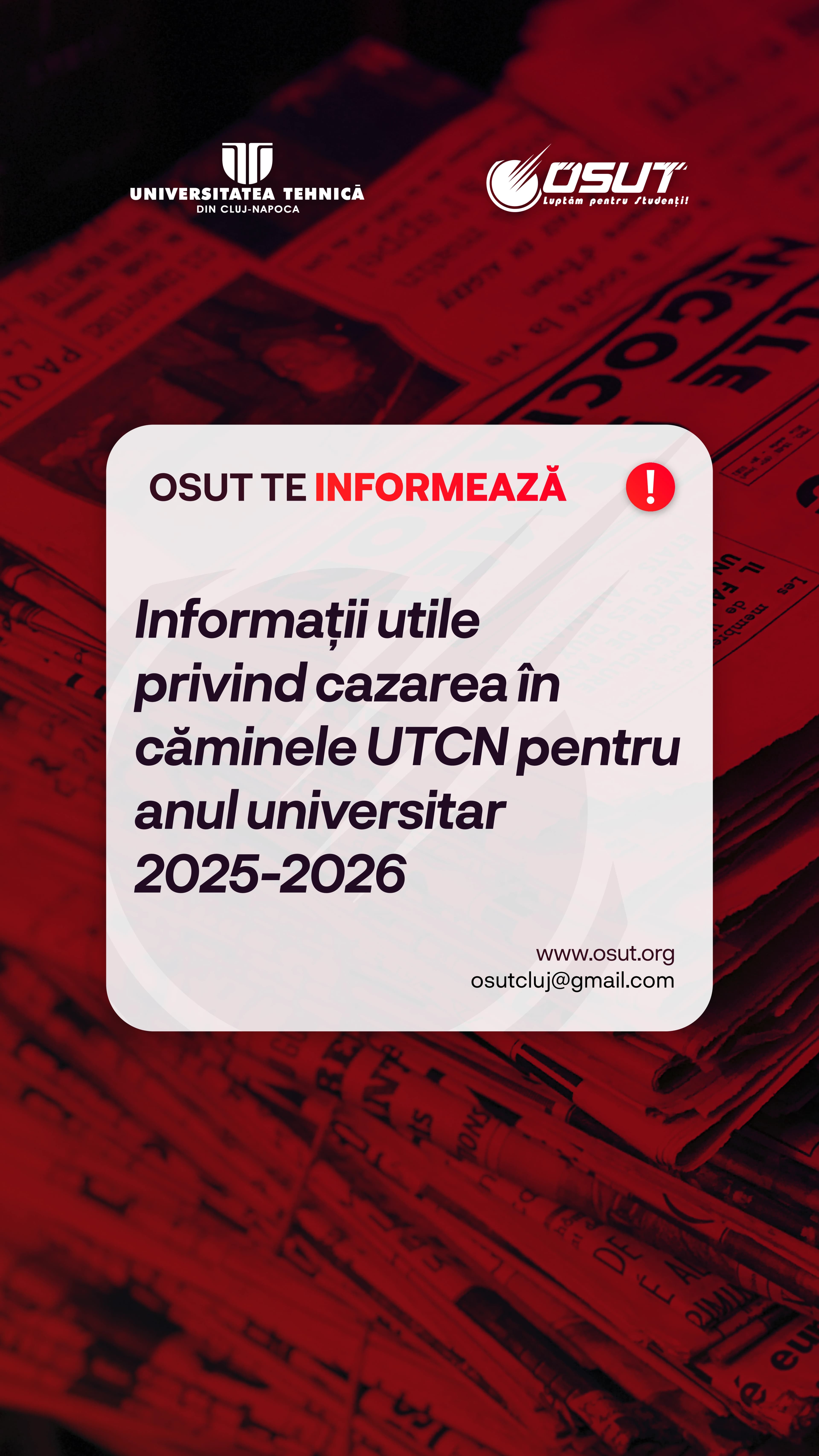 Informații utile privind cazarea în căminele UTCN pentru anul universitar 2025-2026