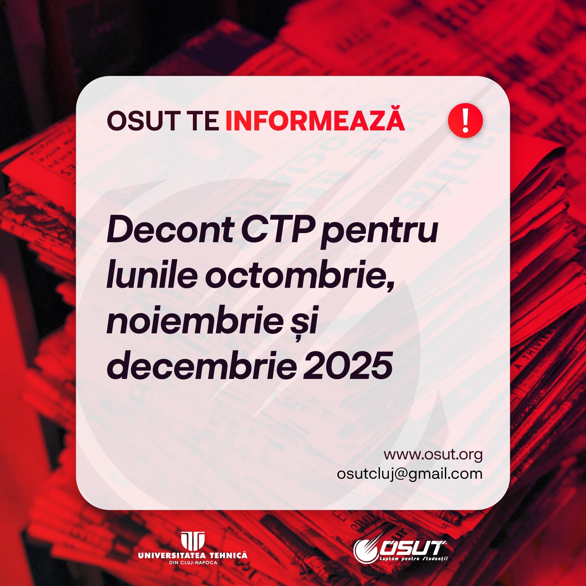Decont CTP pentru lunile octombrie, noiembrie și decembrie 2025