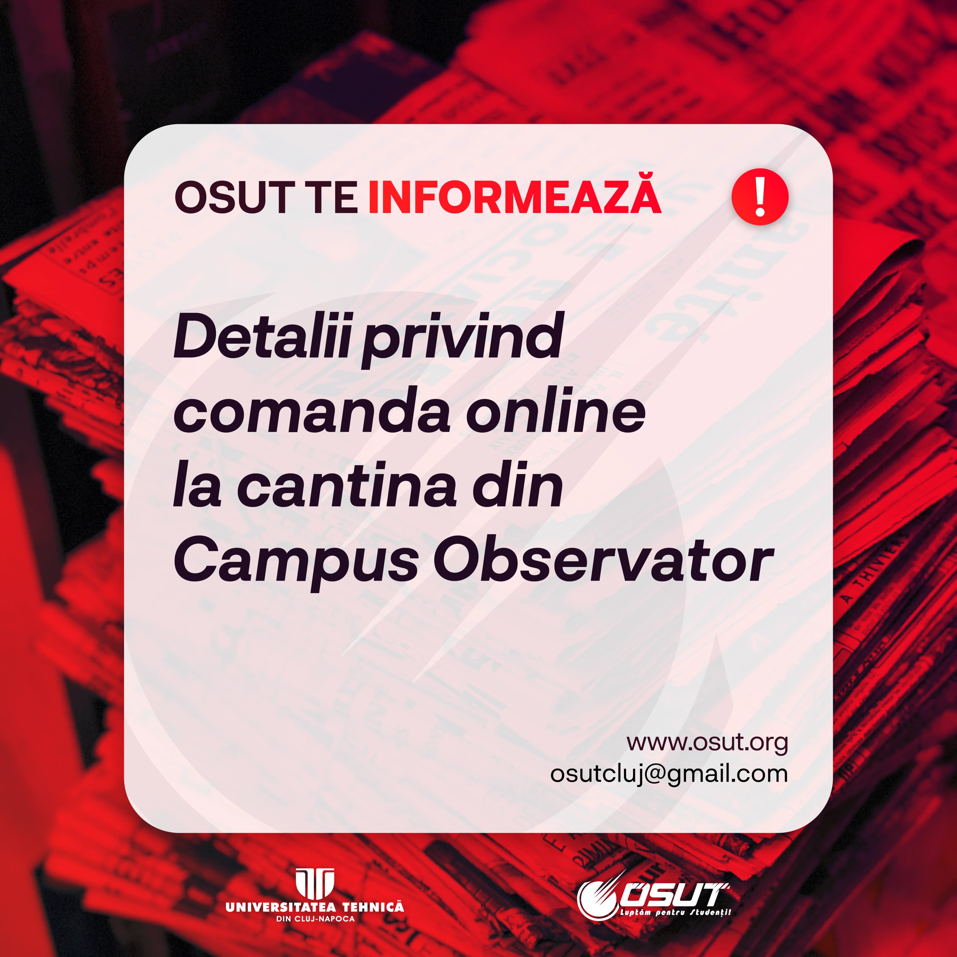 Detalii privind comanda online la cantina din Campus Observator