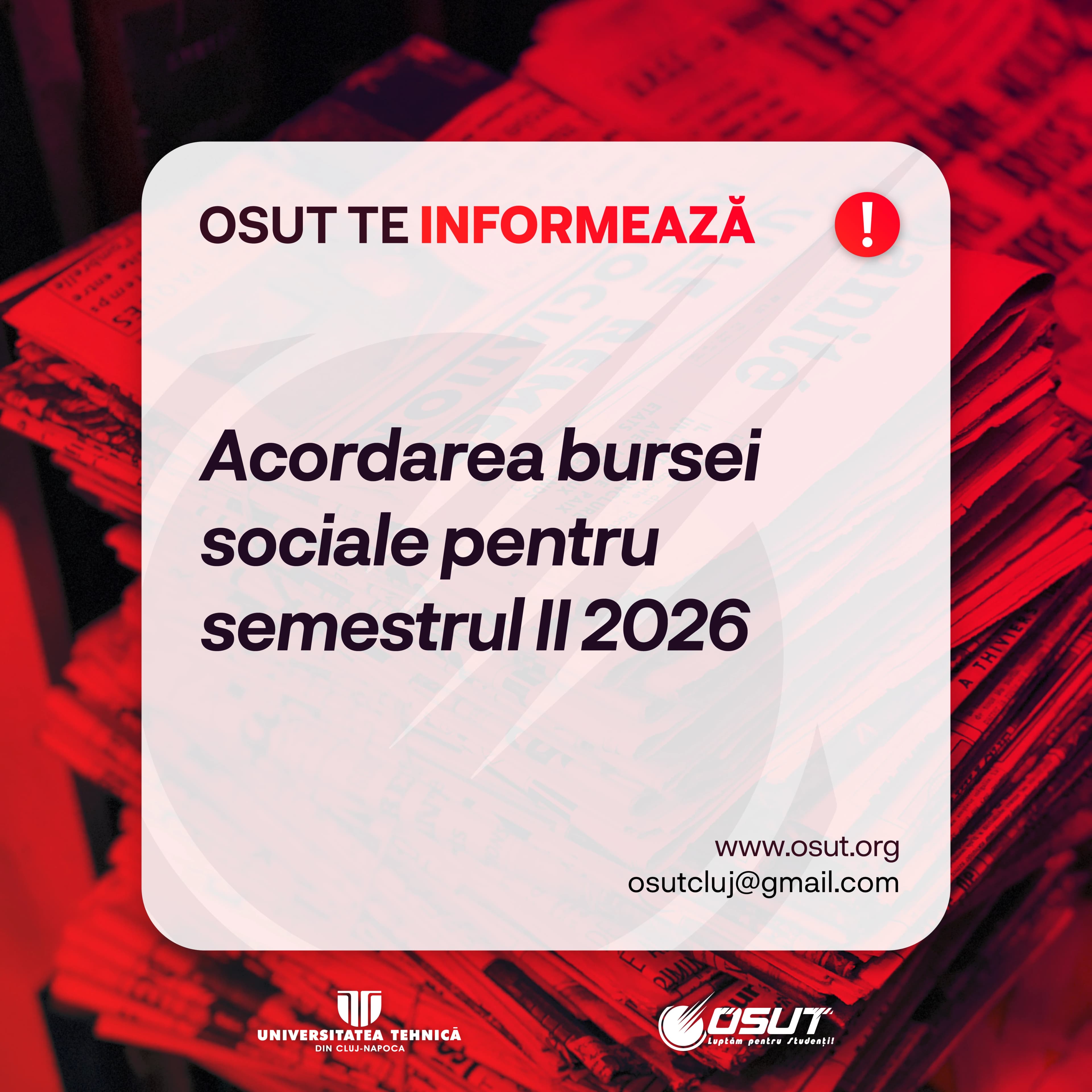Acordarea bursei sociale pentru semestrul II 2026